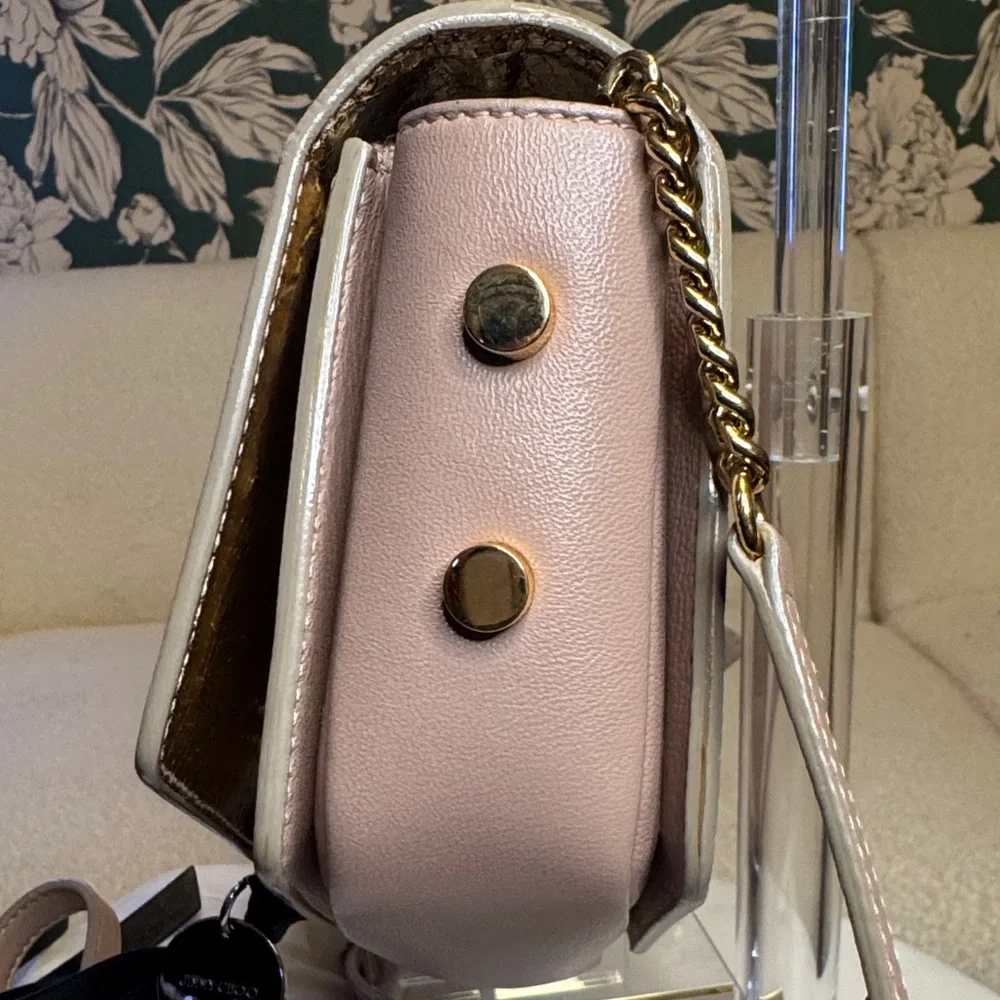 Jimmy Choo Authentic Taupe Crossbody Bag w/Metallic Interior, Dusty, Auth Card
